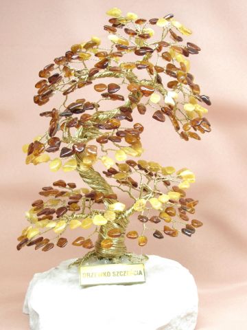 Drzewko szczcia bonsai z bursztynu mix kolorw