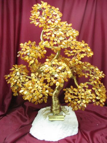 Drzewko szczęścia bonsai z bursztynu jasnego