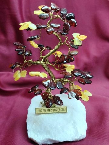 Drzewko szcz�cia bonsai z bursztynu mix kolor�w
